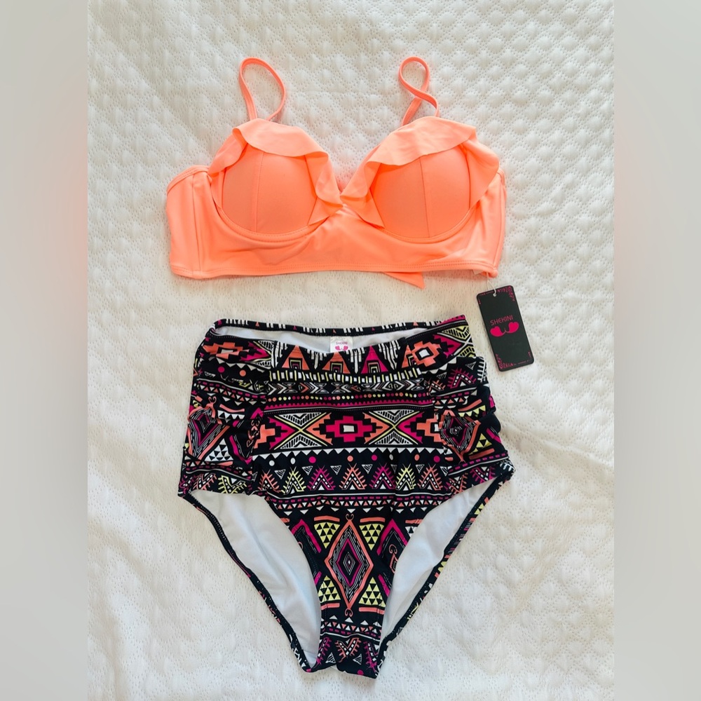 Shekini Vintage High Waist Women's Bikini Set Strappy Push Up Bathing Suit